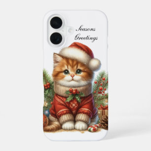 Festive Christmas Cat customisable iPhone 16 Case