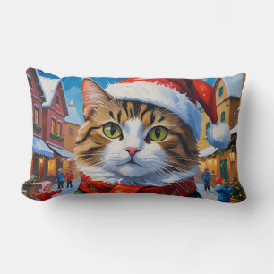 Festive Christmas Cat in Santa Hat Lumbar Cushion