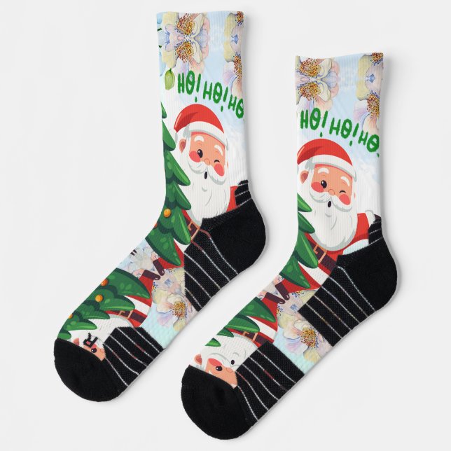 Festive Christmas Cat in Santa Hat Socks (Left)