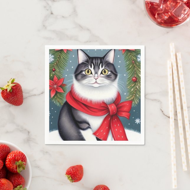 Festive Christmas Cat Napkin (Insitu)