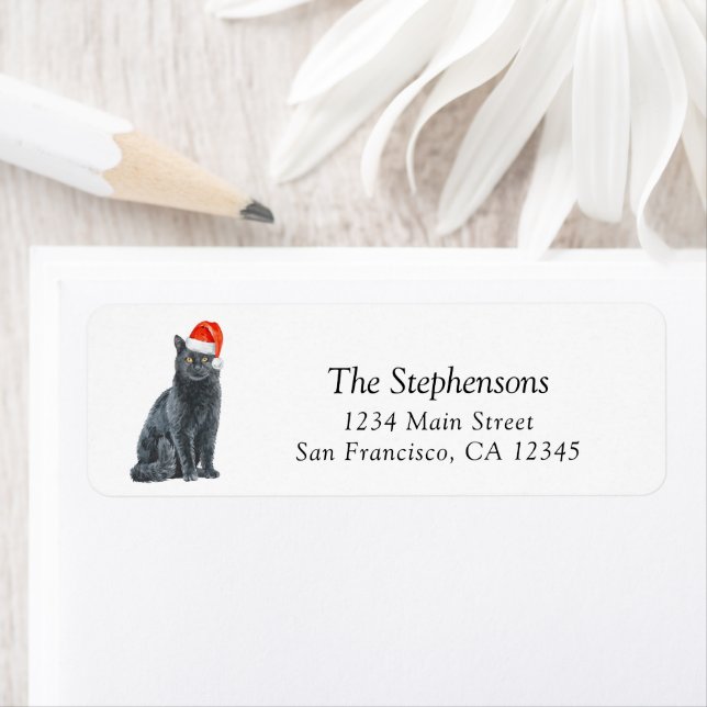 Festive Christmas Cat Santa Hat Return Address  Label (Insitu)