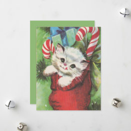 Festive Christmas cats retro vintage Holiday Card