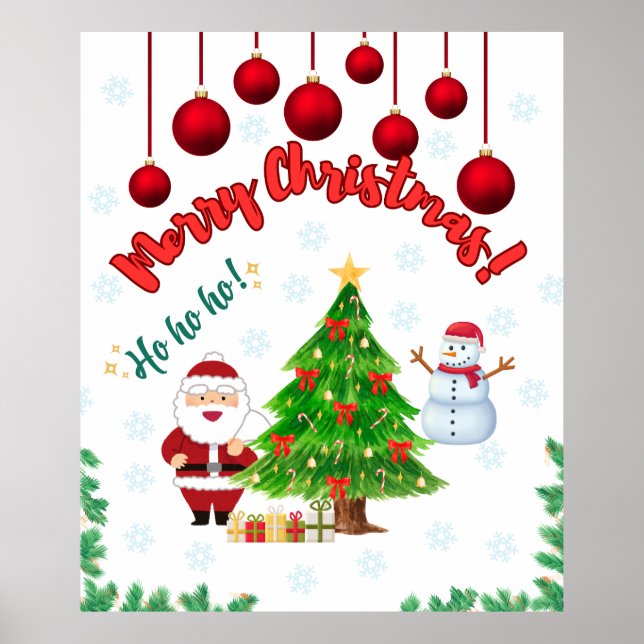 Festive Christmas Cheer: Santa, Snowman & Tree  Poster (Front)