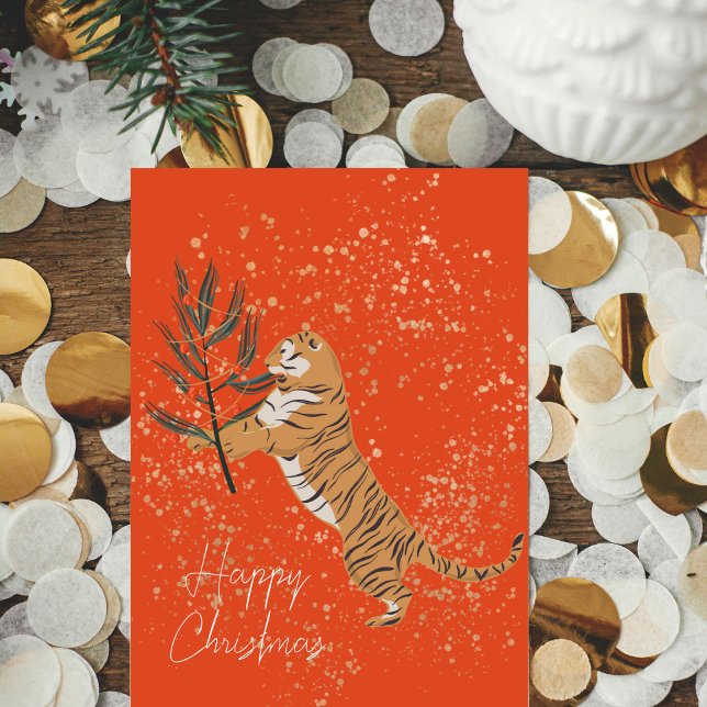 Festive Christmas Cheetah with Gold Accents Photo  Holiday Card (Creator Uploaded)