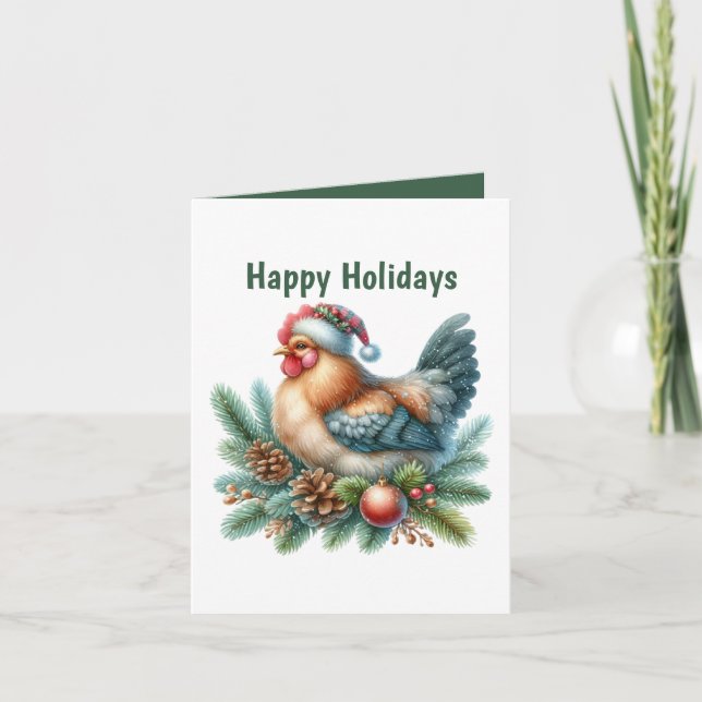 Festive Christmas chicken customisable Holiday Card (Front)