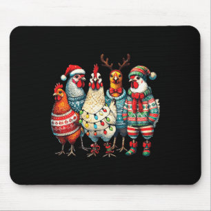 Festive Christmas Chickens Hat Lights Farm Animal Mouse Pad