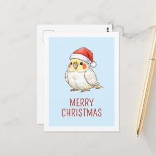Festive Christmas Cockatiel Wearing Santa Hat Postcard