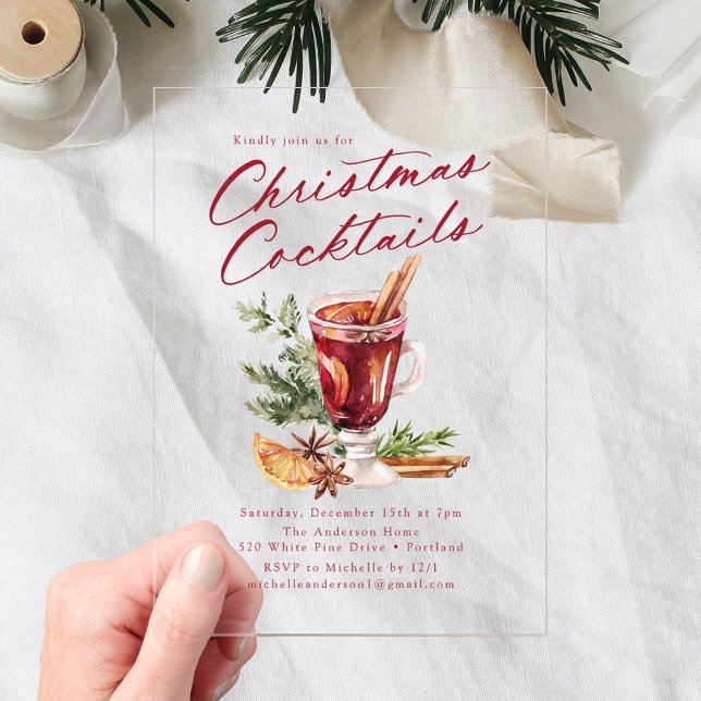 Festive Christmas Cocktails Holiday Party Acrylic Invitations (Creator Uploaded)