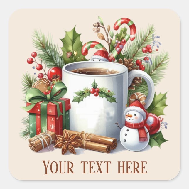 Festive Christmas cocoa add text Square Sticker (Front)