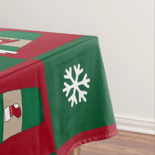 Festive Christmas Coffee Cups Chequered Red Green Tablecloth