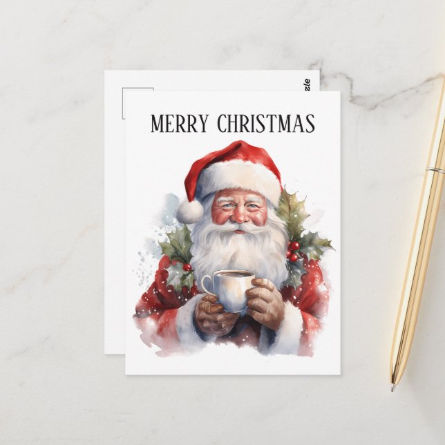 festive Christmas coffee Santa add text  Postcard (Front/Back In Situ)