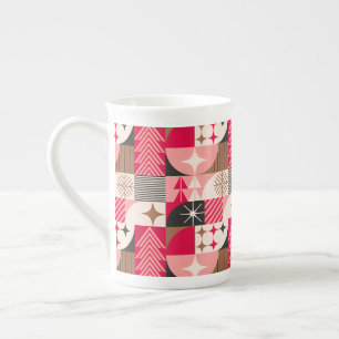 Festive Christmas Collage Of Gifts, Trees, Ornamen Bone China Mug