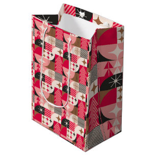 Festive Christmas Collage Of Gifts, Trees, Ornamen Medium Gift Bag