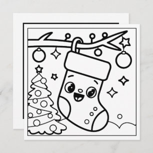 Festive Christmas coloring stocking Holiday Card
