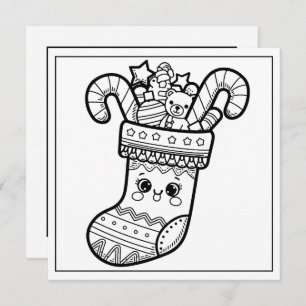 Festive Christmas coloring stocking  Holiday Card
