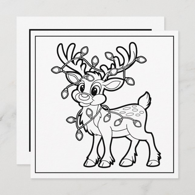 Festive Christmas colouring reindeer Holiday Card (Front/Back)