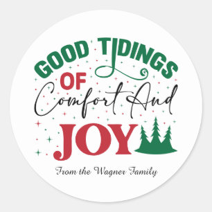 Festive Christmas comfort joy word art add name Classic Round Sticker