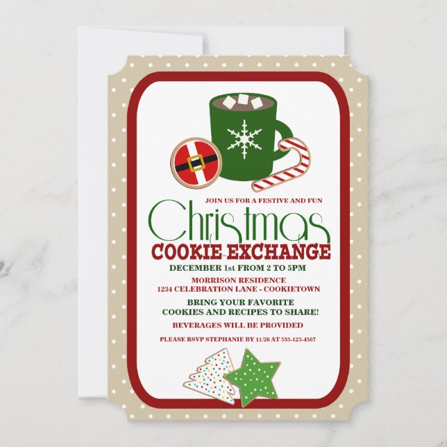 Festive Christmas Cookie Exchange Party Invitation (Front)