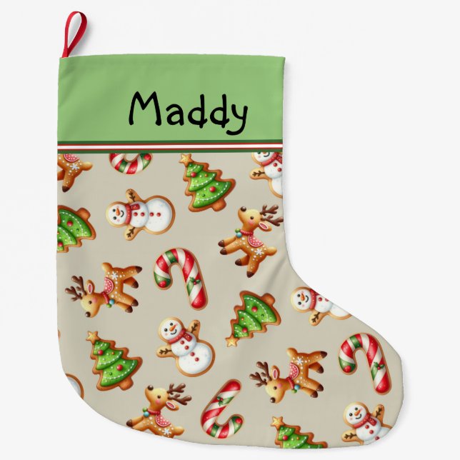 Festive Christmas Cookie  Large Christmas Stocking (Front)