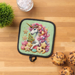 Festive Christmas cookie unicorn Pot Holder