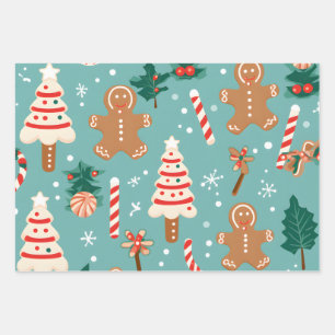 Festive Christmas Cookies & Candies Wrapping Paper Sheet