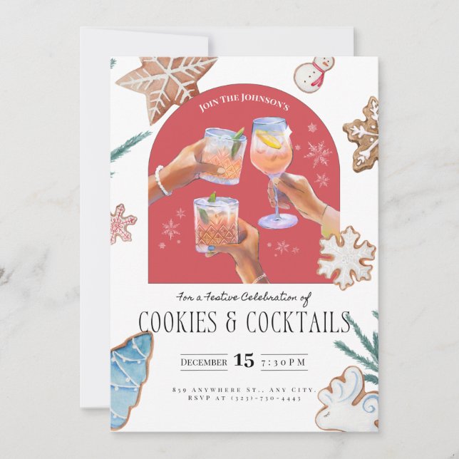 Festive Christmas "Cookies & Cocktails" Soiree Invitation (Front)