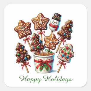 Festive Christmas cookies Happy Holidays Square Sticker