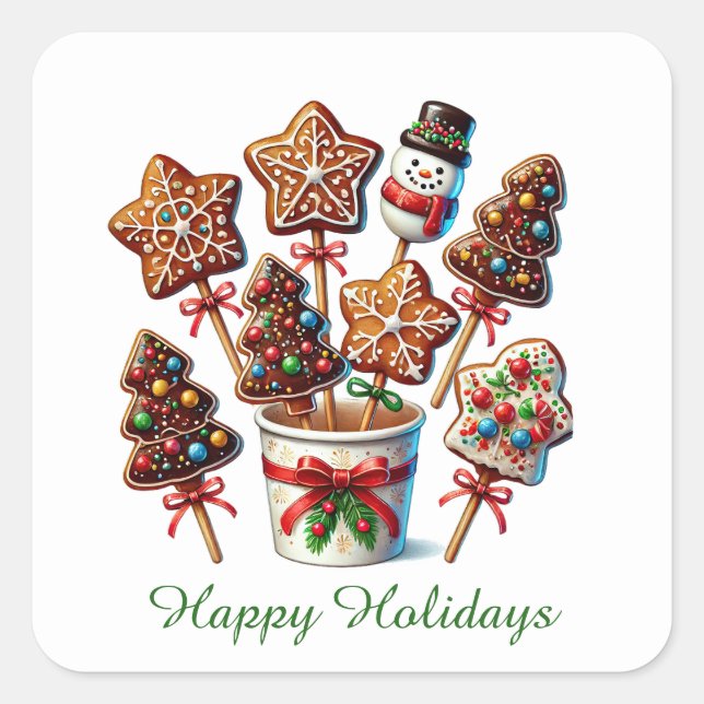 Festive Christmas cookies Happy Holidays Square Sticker (Front)