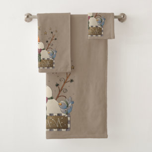 Festive Christmas Country Believe snowman Bath Towel Set