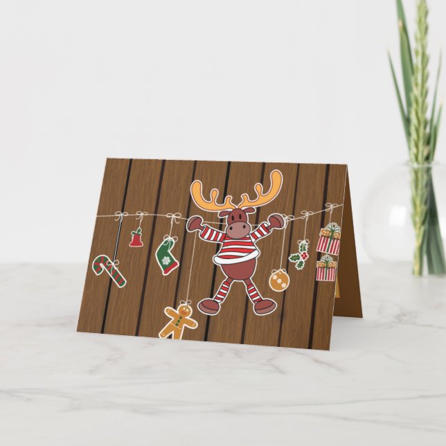 Festive Christmas Country Moose add sentiment Holiday Card (Front)