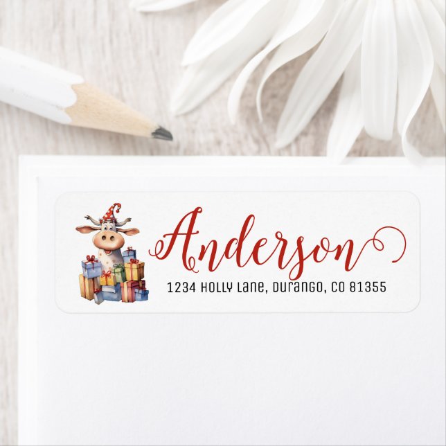 Festive Christmas Cow Return Address Label (Insitu)