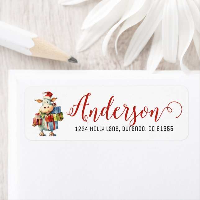 Festive Christmas Cow Return Address Label (Insitu)