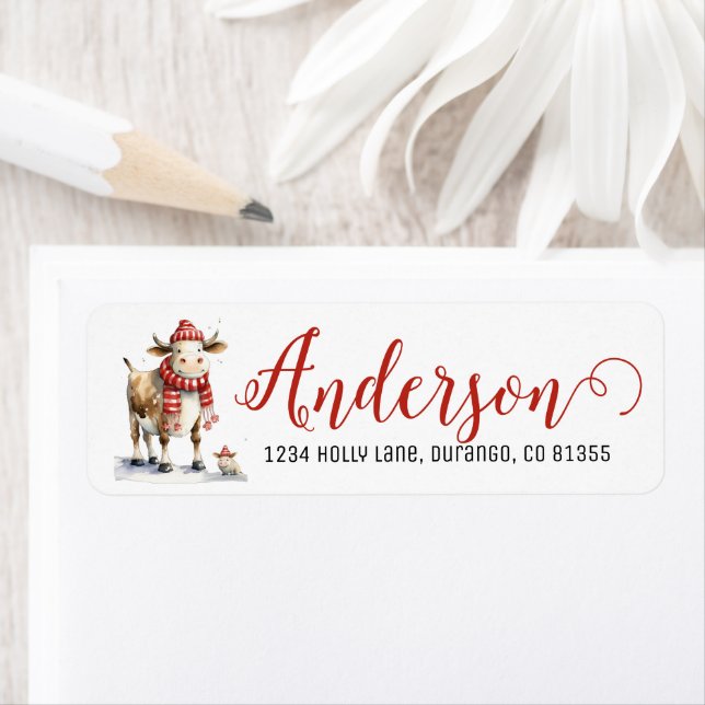 Festive Christmas Cow Return Address Label (Insitu)