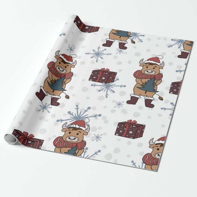 Festive Christmas Cows Wrapping Paper – Adorable (Unrolled)