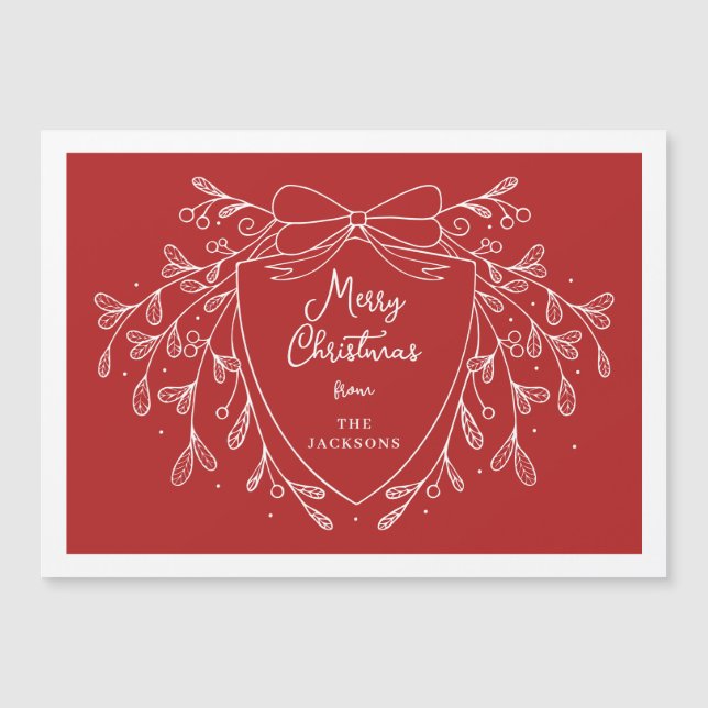 Festive Christmas crest red line art mistletoe Magnetic Invitation (Front)