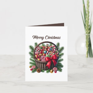 Festive Christmas customisable candy basket Holiday Card