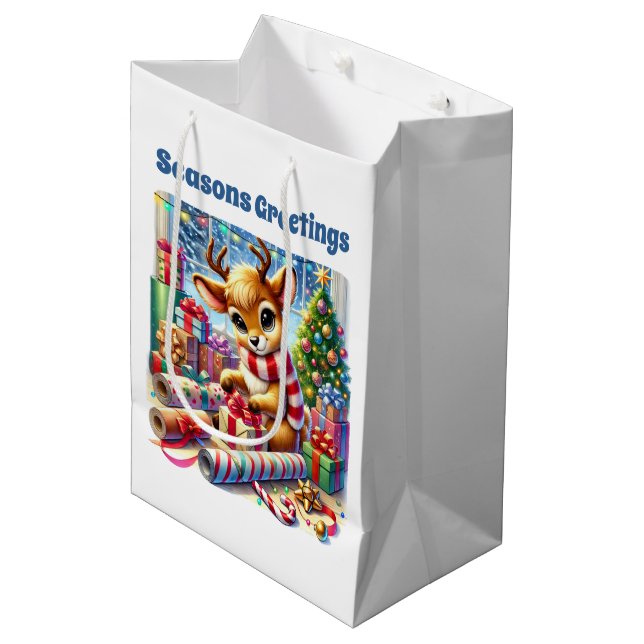 Festive Christmas customisable wrapping reindeer  Medium Gift Bag (Front Angled)