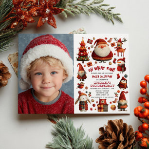 Festive Christmas Cute Kids' Birthday Party Photo  Invitation
