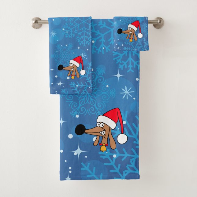 Festive Christmas Dachshund Dog Bath Towel Set (Insitu)