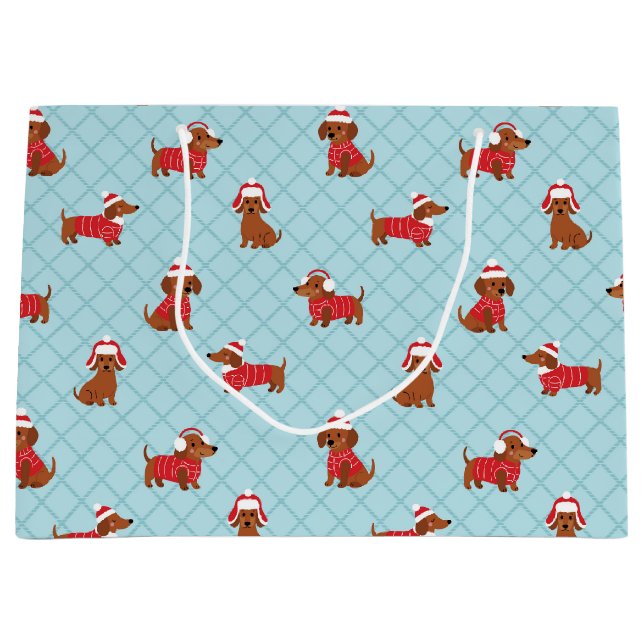 Festive Christmas Dachshund Wrapping Paper Large Gift Bag (Front)