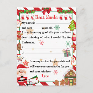 Festive Christmas dear Santa letter Holiday Postcard
