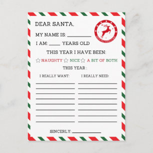 Festive Christmas dear Santa letter Holiday Postcard