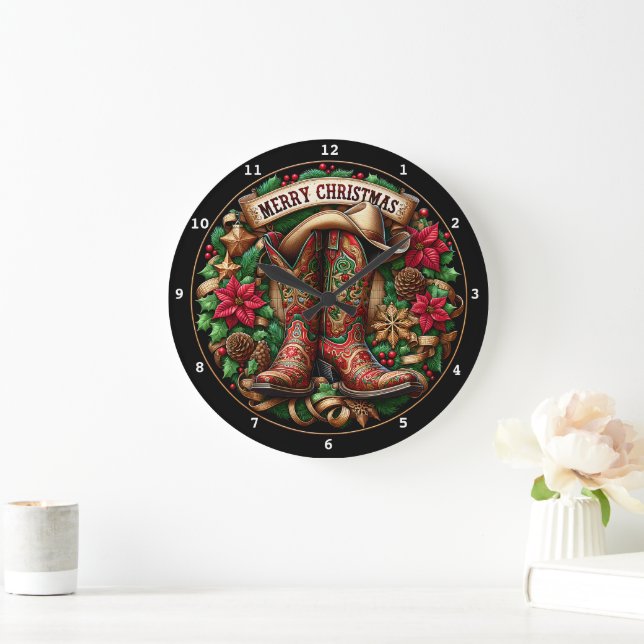 Festive Christmas Decorations Cowboy Elements Large Clock (Home)