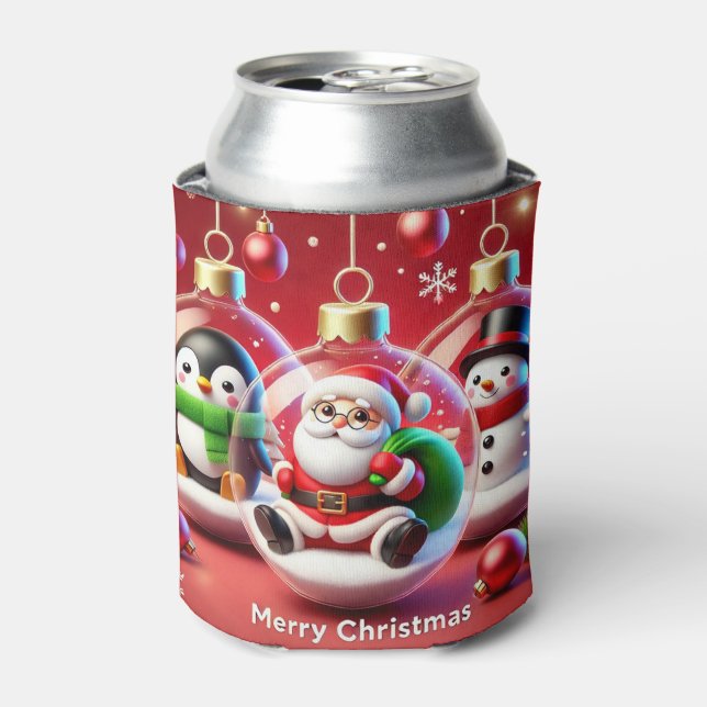 Festive Christmas Decorations Featuring Santa Can Cooler (Can Front)