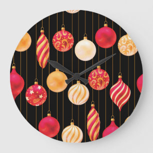 Festive Christmas Decorations Pattern Large Clock