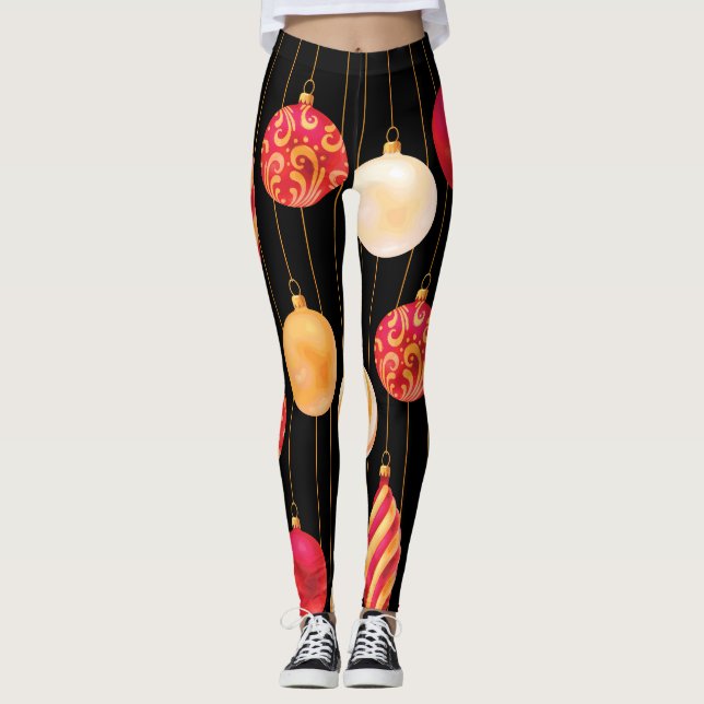 Festive Christmas Decorations Pattern Leggings (Front)