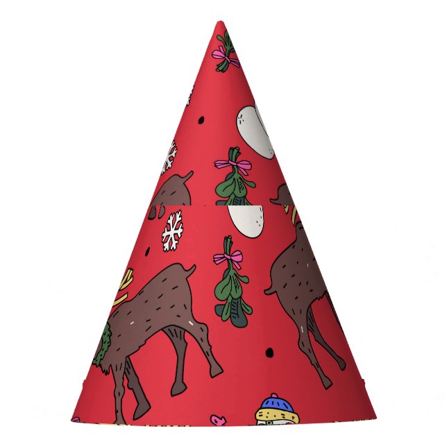 Festive Christmas Deer: Snowman Pattern Party Hat (Front)