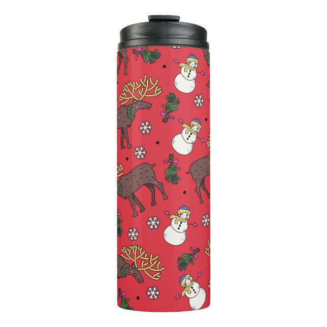 Festive Christmas Deer: Snowman Pattern Thermal Tumbler (Front)
