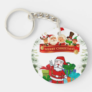Festive Christmas Design with Santa Claus and Gift Key Ring