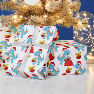 Festive Christmas dinosaur tiled party wrap Wrapping Paper